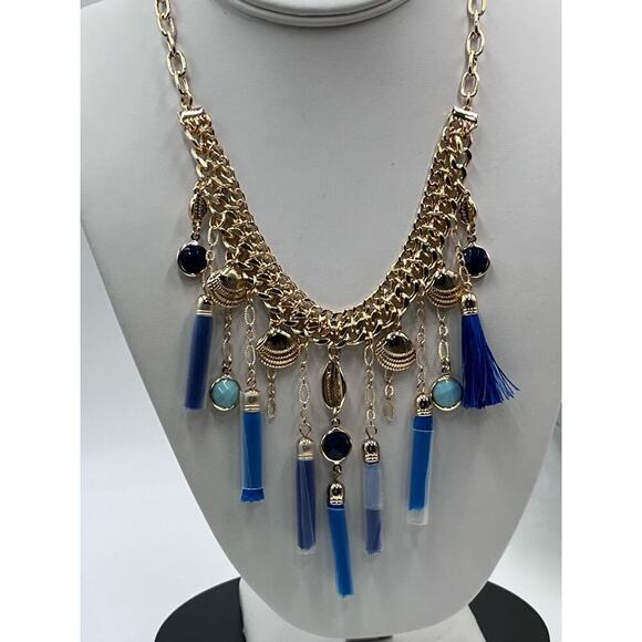 Lilly Pulitzer Seaside Tassel Bib 
Statement Necklace Capri Teal $88 New - Picture 5 of 12